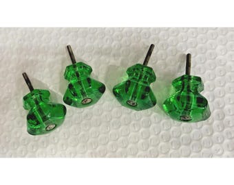 4 Puxadores de Vidro Hexagonal Verde Claro para Depressão, Sem Iluminação
