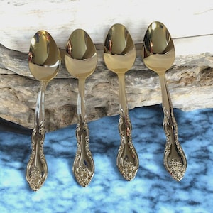 4 International SAN MARCOS Oval Soup Spoons Gold Plated Flatware