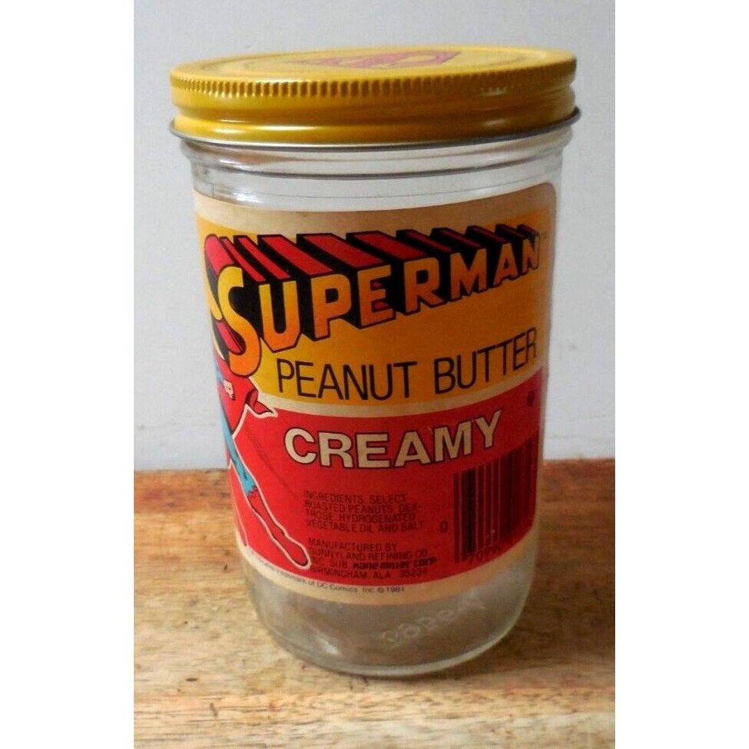 Superman Peanut Butter Creamy Glass Jar Vtg.1981 DC Comics Etsy