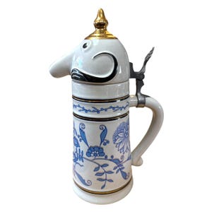 vintage Chope à bière « Schultz » Floral bleu Webco Fabriqué au Brésil 11,5 pouces de haut