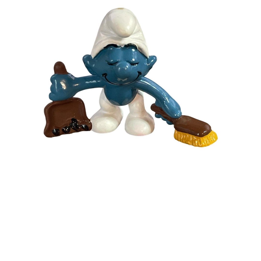 Smurf Cleaning Sweeping Broom Dust Pan Vintage Figure PVC Schleich