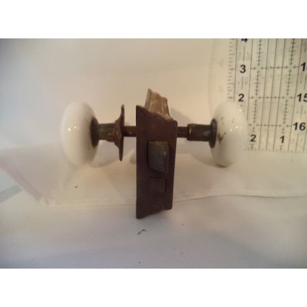 VINTAGE White Porcelain Doorknob Set