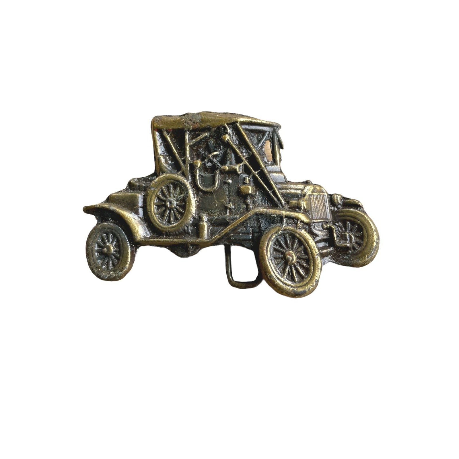 Boucle De Ceinture Vintage En étain – Motif Jante De Roue De Voiture – Occasion Avec Traces D'âge