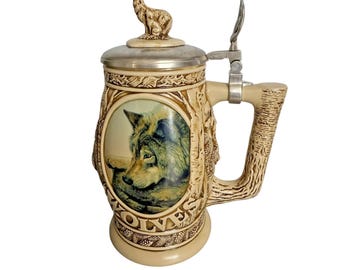 Jarra Avon Tribute to the North American Wolf con tapa y caja original - Vintage