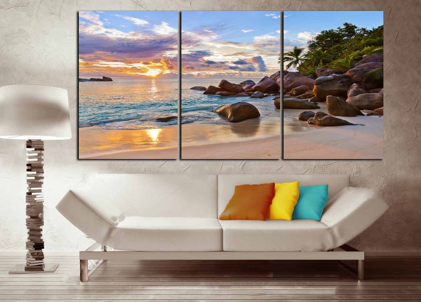 Tropical beach sunset art, beach wall art, beach canvas print, sunset