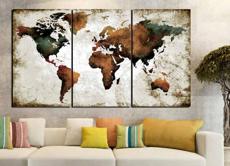 Watercolor World Map Artworld Map Wall Artworld Map Art Etsy