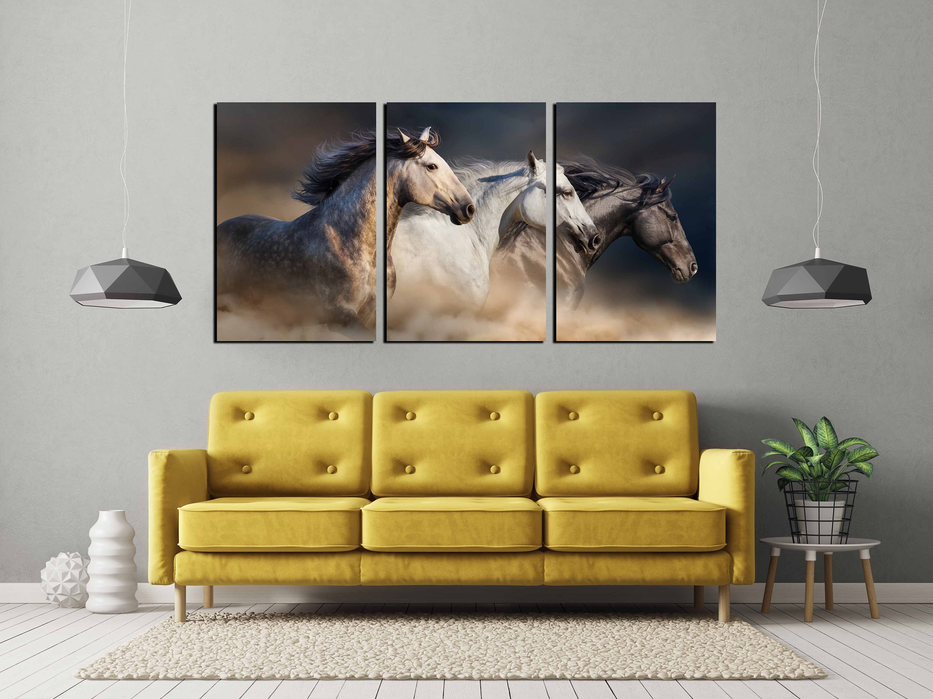 Horse Wall Art 3 Running Horses Wall Art Canvas Print Horse Etsy