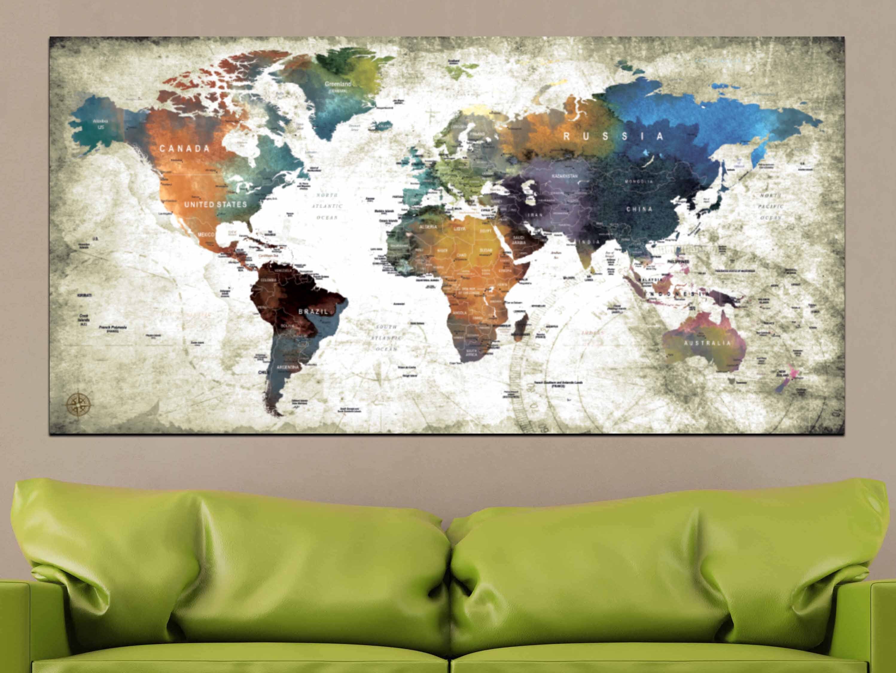 World Map Single Panel Wall Art World Map Word Map Wall Art World Map Canvas Large World Map World Map Print World Map Panel World Map Art