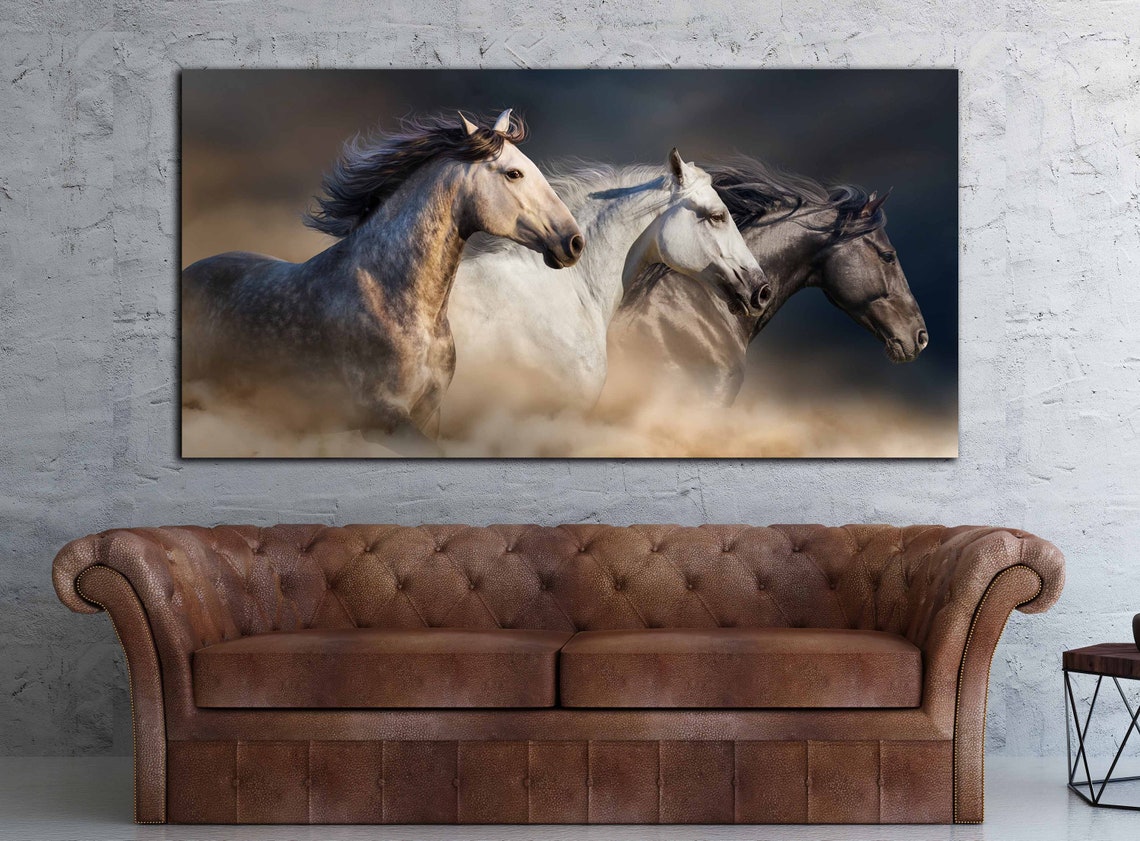 Horse Wall Art 3 Running Horses Wall Art Canvas Print Horse Etsy