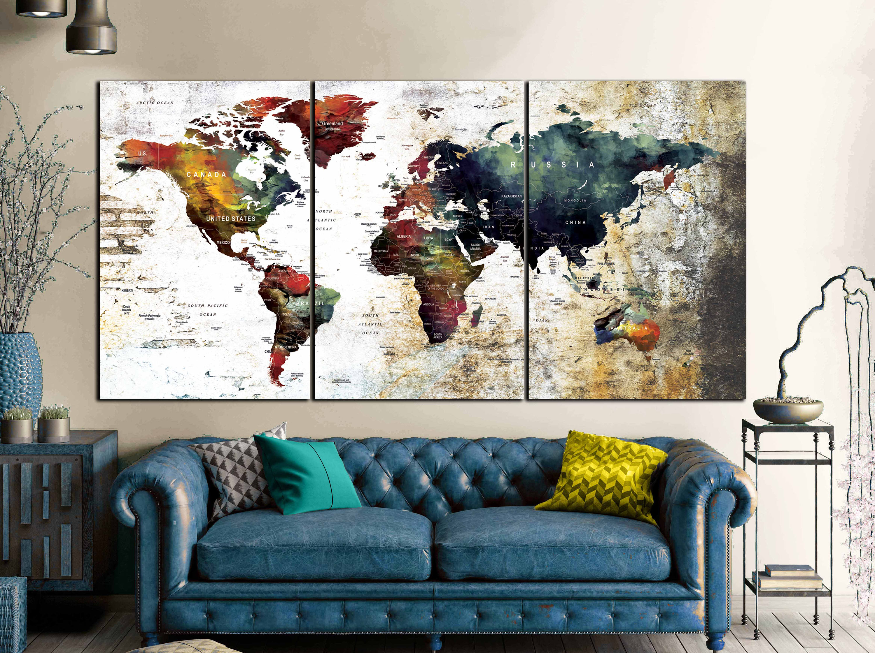 World Map Abstract,World Map Wall Art,World Map Art,World Map Canvas