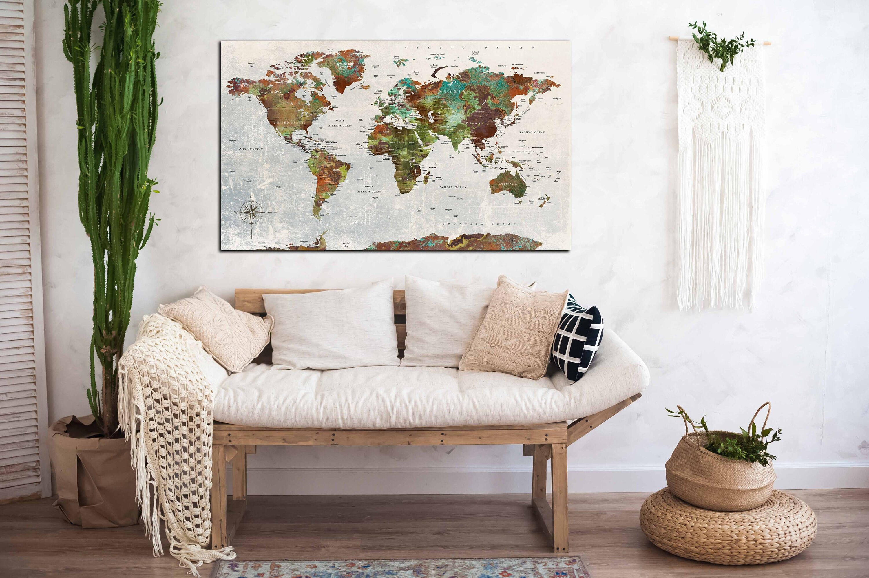 World Map Large Single Panel Canvas Print World Map Wall Art