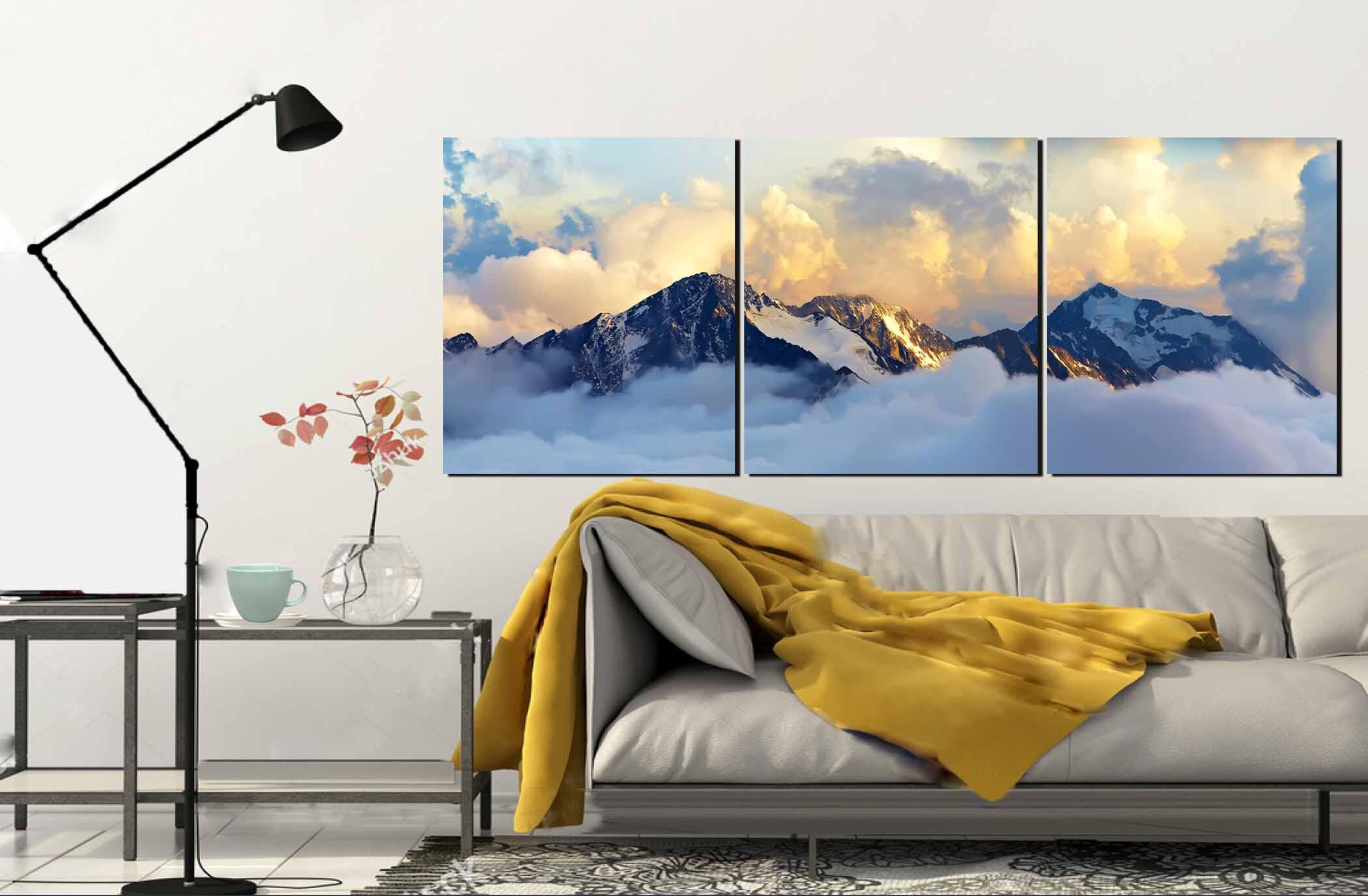 Himalaya Mountain Art Mountain Canvas Print Foggy Mountain Wall Art Mountain Art Print Large Mountain View Canvas Art Print Hand Made Art