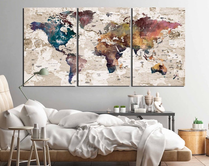 World Map Wall Art,Large World Map,Push Pin Map,World Map Canvas Print,World Map Art,World Map Abstract,World Map Vintage,World Map Print
