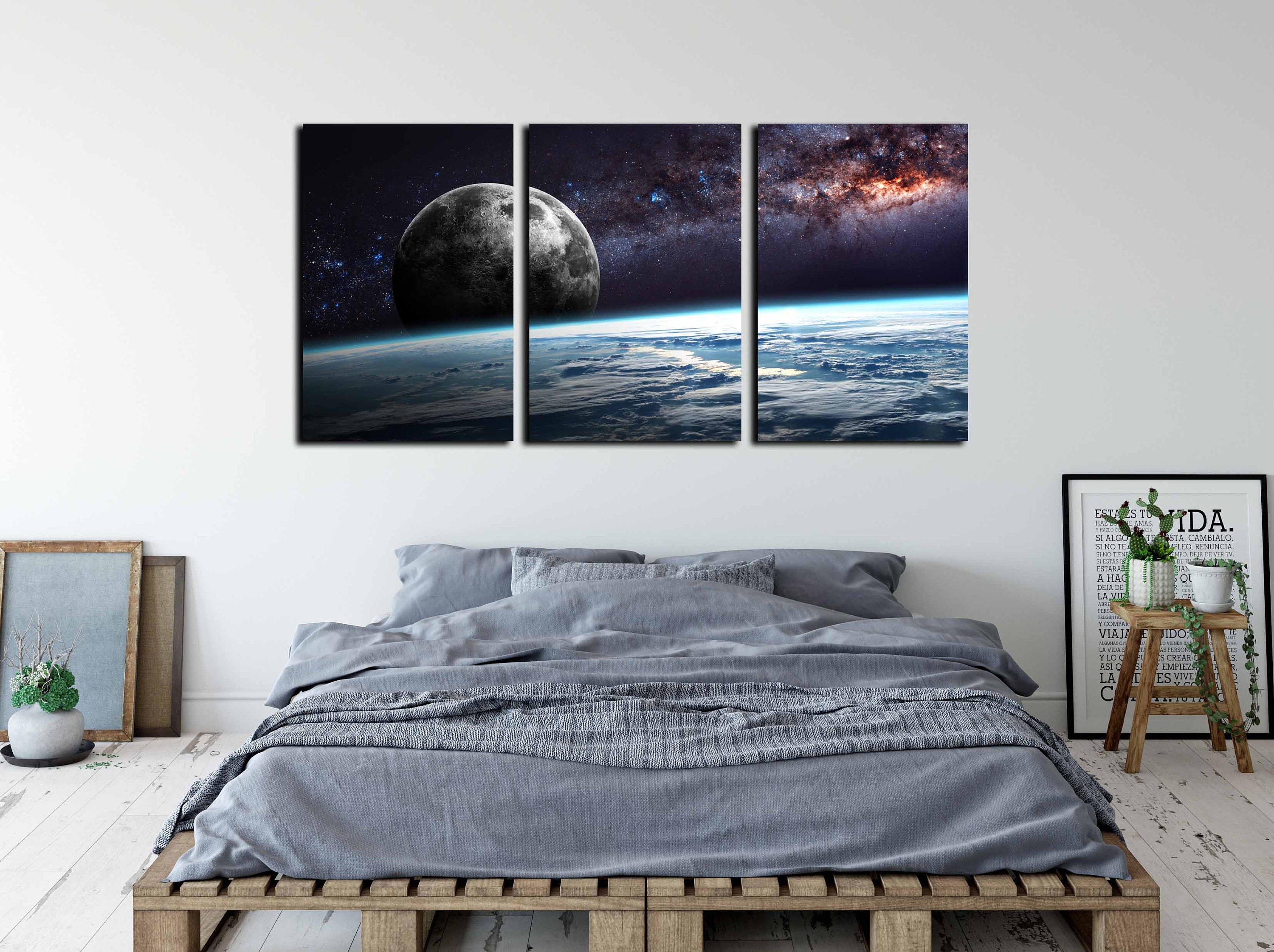 Planet Earth Moon Wall Art Space Wall Art Earth N Moon Art Planet Earth Canvas Space Canvas Art Earth Moon And Stars Moon Poster Galaxy Art