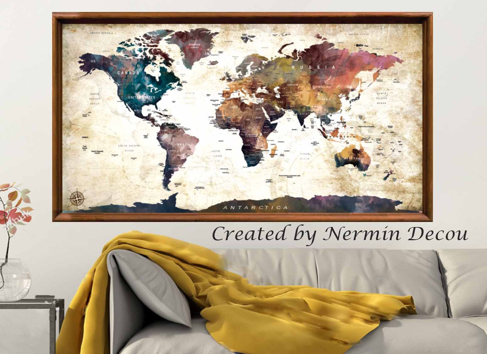 Large World Map Wall Art Poster World Map Wall ArtWorld Map Etsy