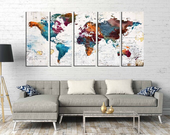 Large world map, world map push pin, world map wall art, world map canvas, world map print, push pin map, push pin world map, travel map