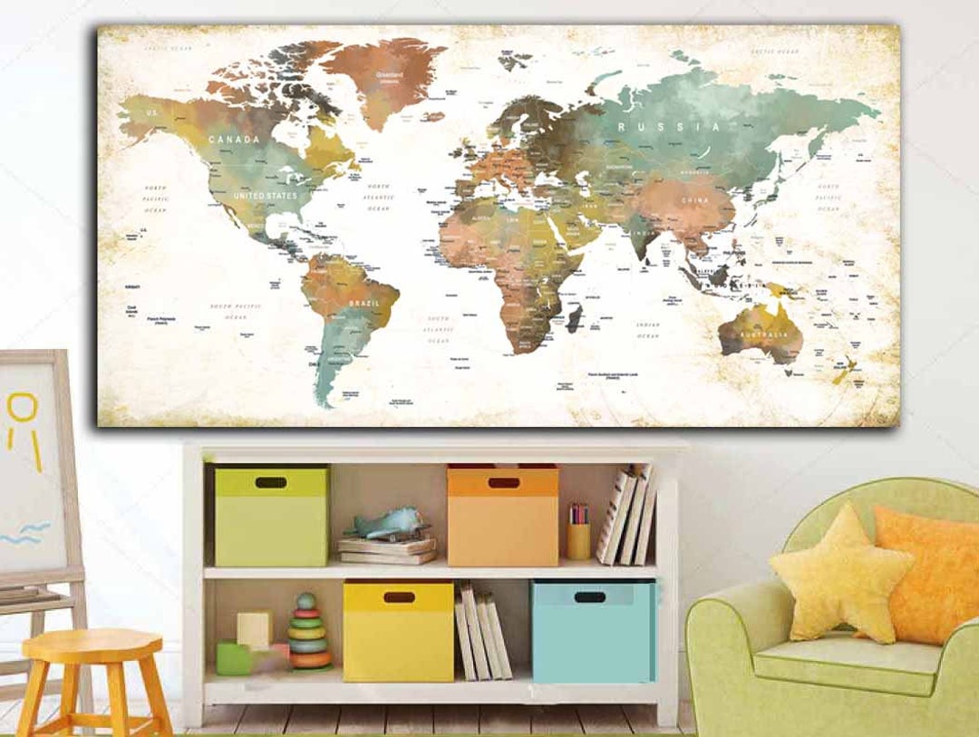 World Map Wall Artworld Map Canvasworld Map Largeworld Map Etsy