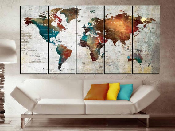 panel wereld kaart Canvas Print Wall Art | Etsy België