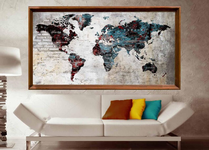 World Map Posterworld Map Wall Artlarge World Map Art Etsy