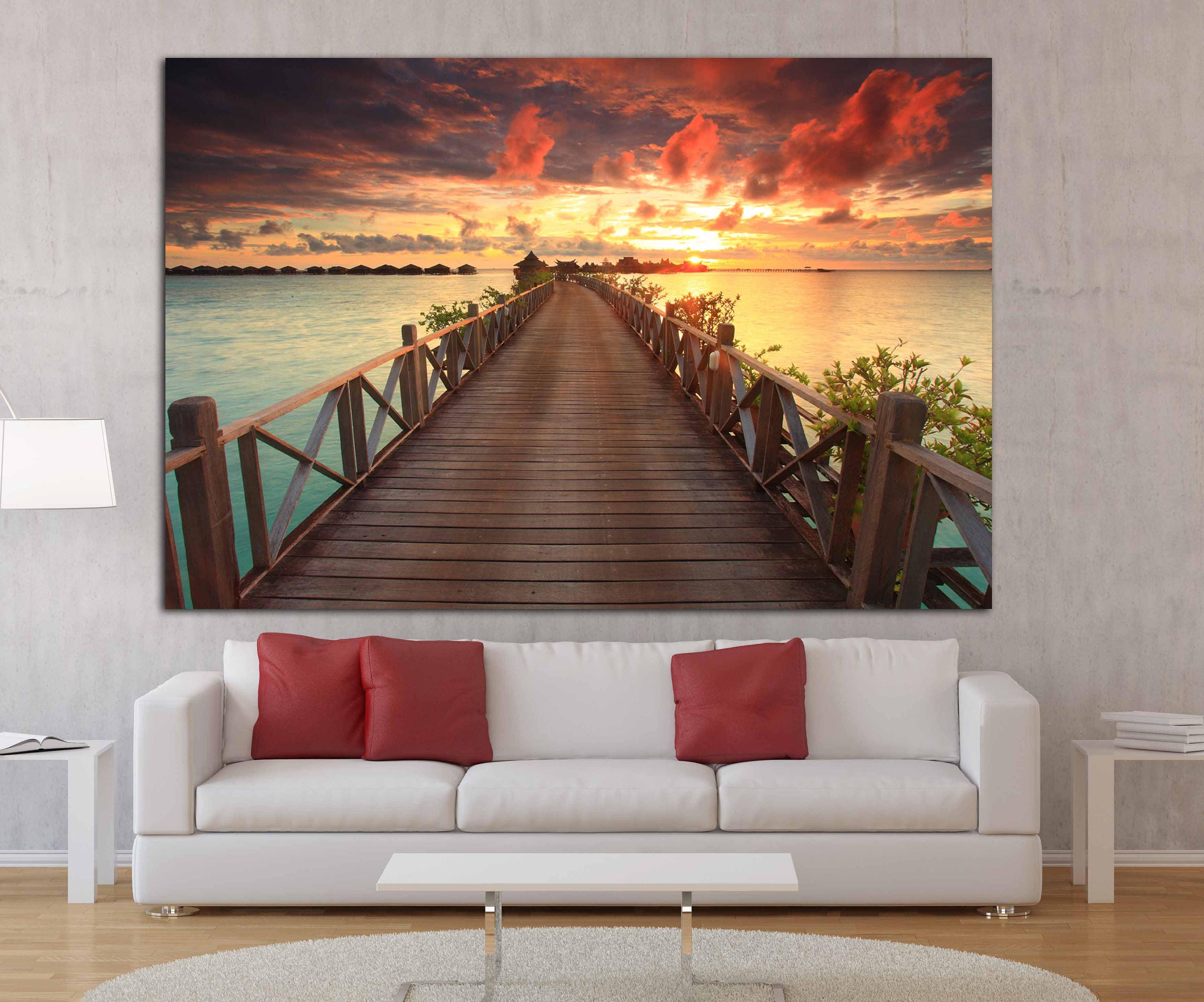 Beach Sunset Wall Art Sunset Beach Canvas Art Beach Sunset Print Beach Sunset Photography Beach Sunset Photo Print Wooden Bridge Beach Art