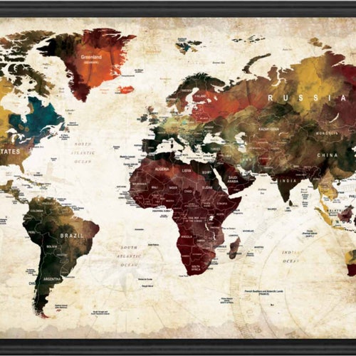 Large World Map Poster,World Map Print,World Map Decal,World Map Push