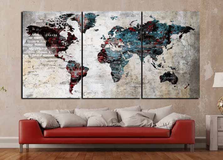 World Map,World Map Canvas,World Map Wall Art,Large Map Panels,Large