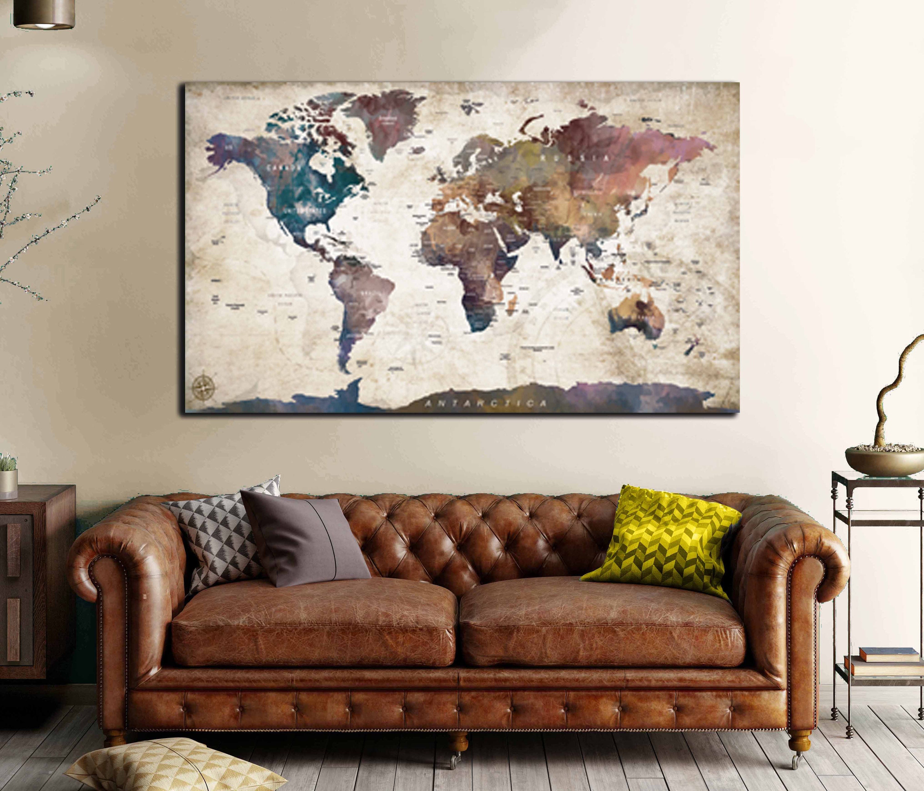 26x40 Wall Art for Living Room Bedroom Renditions Gallery Black Walnut Executive National Geographic World Travel Map with Push Pins Office 