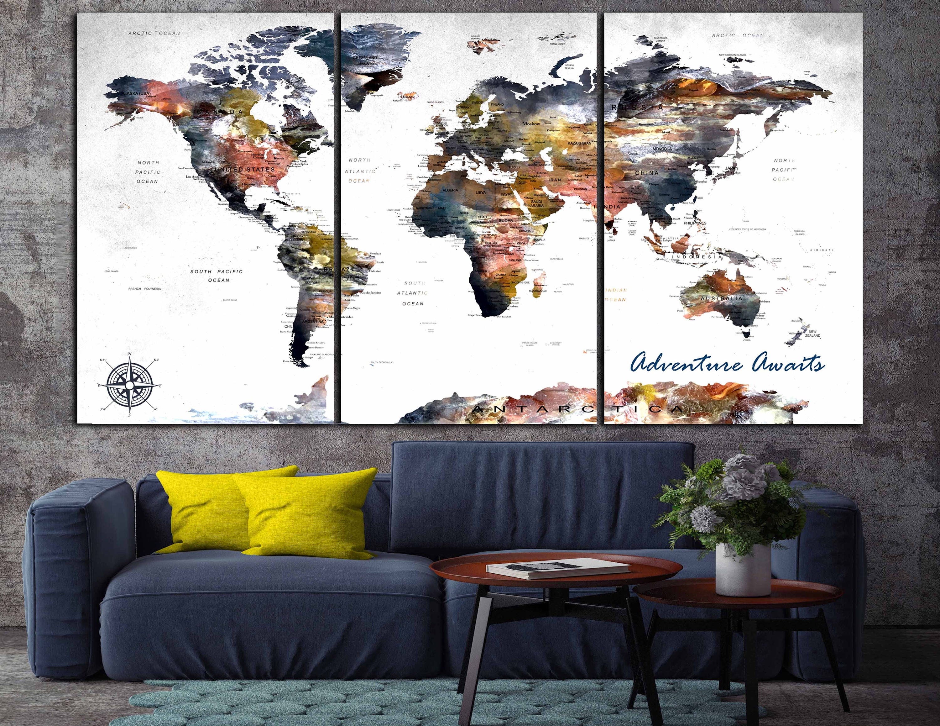 Large Wall Map Art World Map Canvas Large World Map World Map Wall Art Large Map Panels Travel Map Push Pin Map World Map Art Abstract World Map Art Custom Map