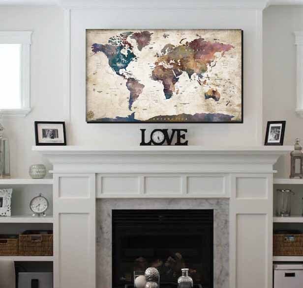 World Map Large World Map World Map Wall Art Abstract World Map