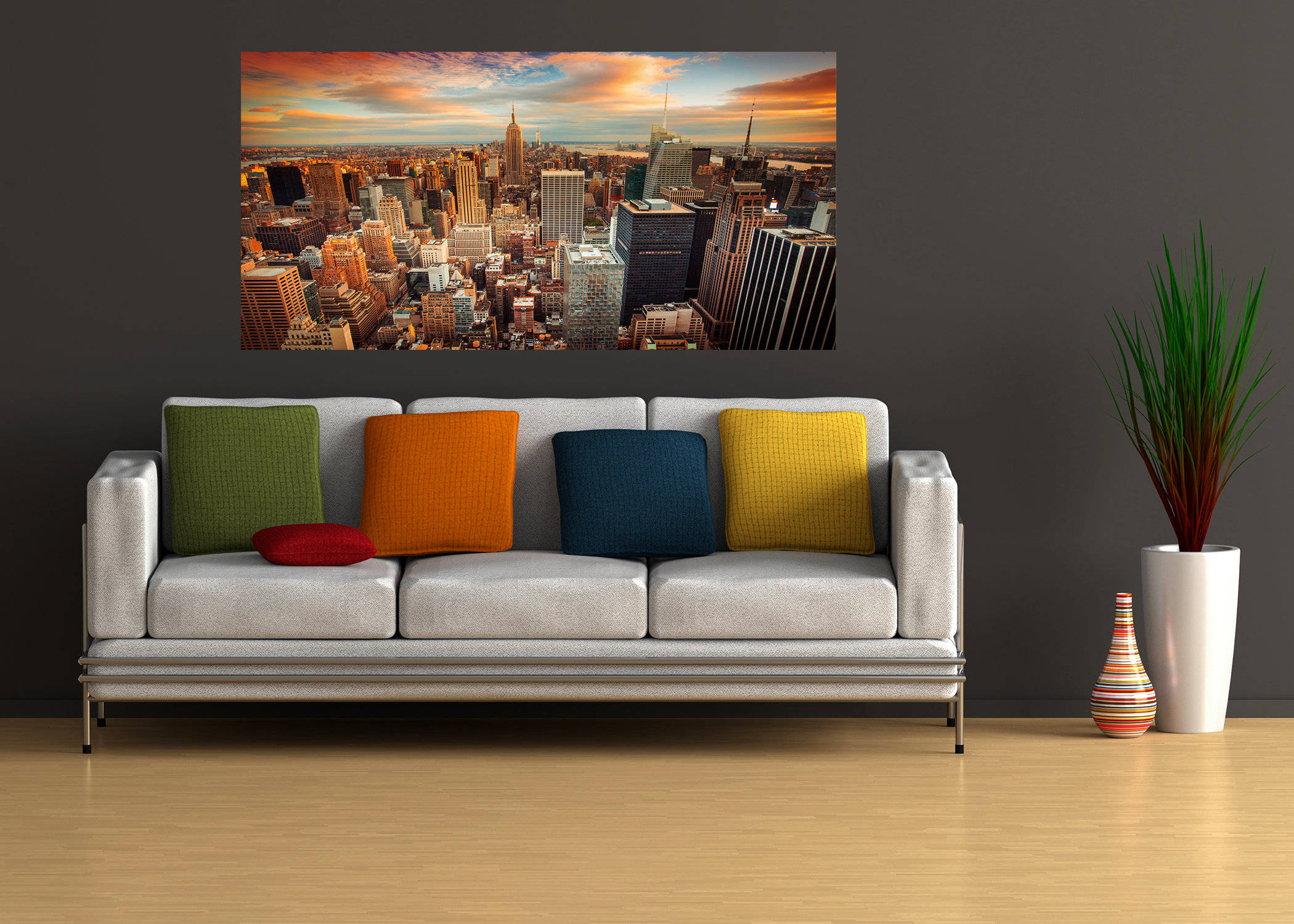 New York City Wall Art, New York Sunset,Large New York City Art, Living
