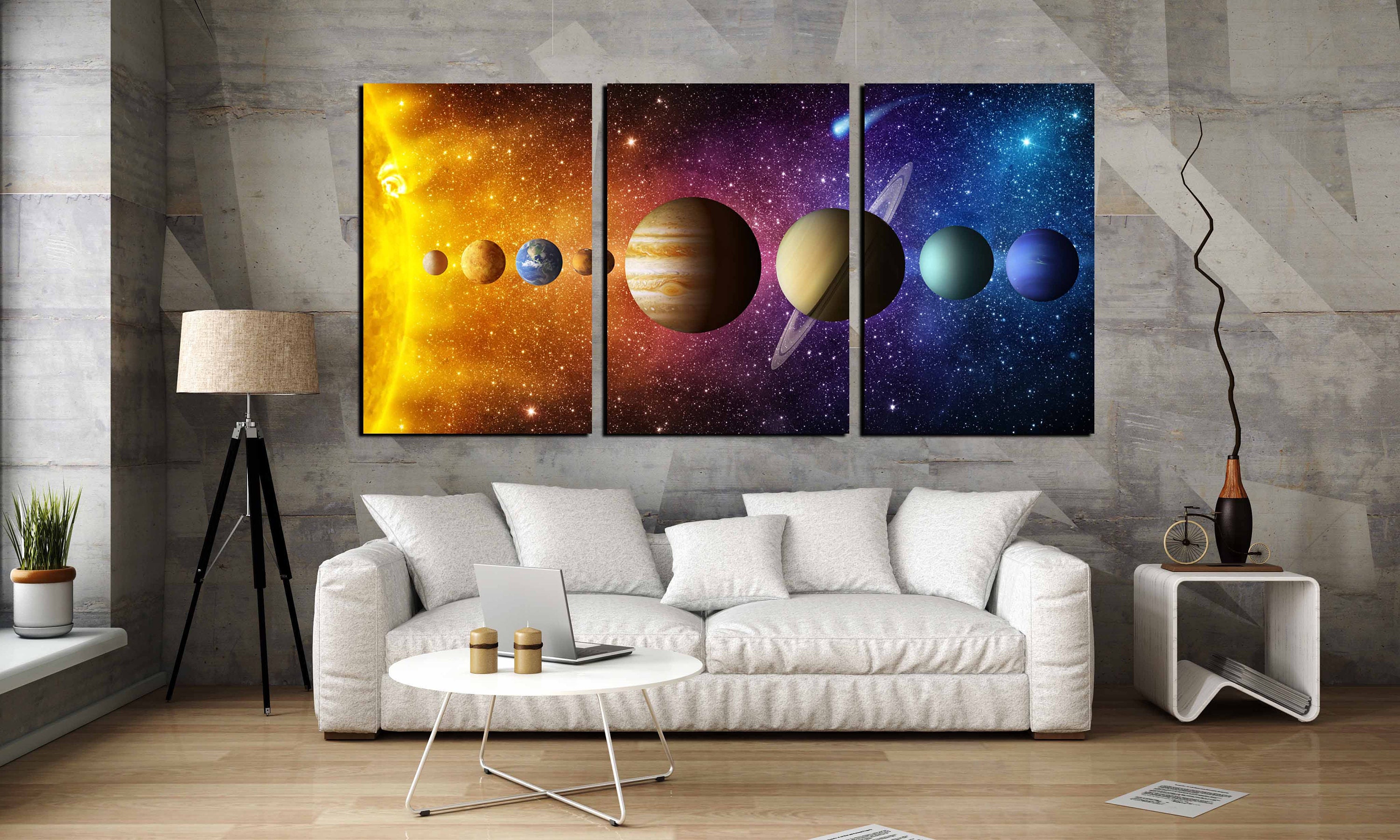 Solar system wall art 3 panel canvas art print, solar system art print