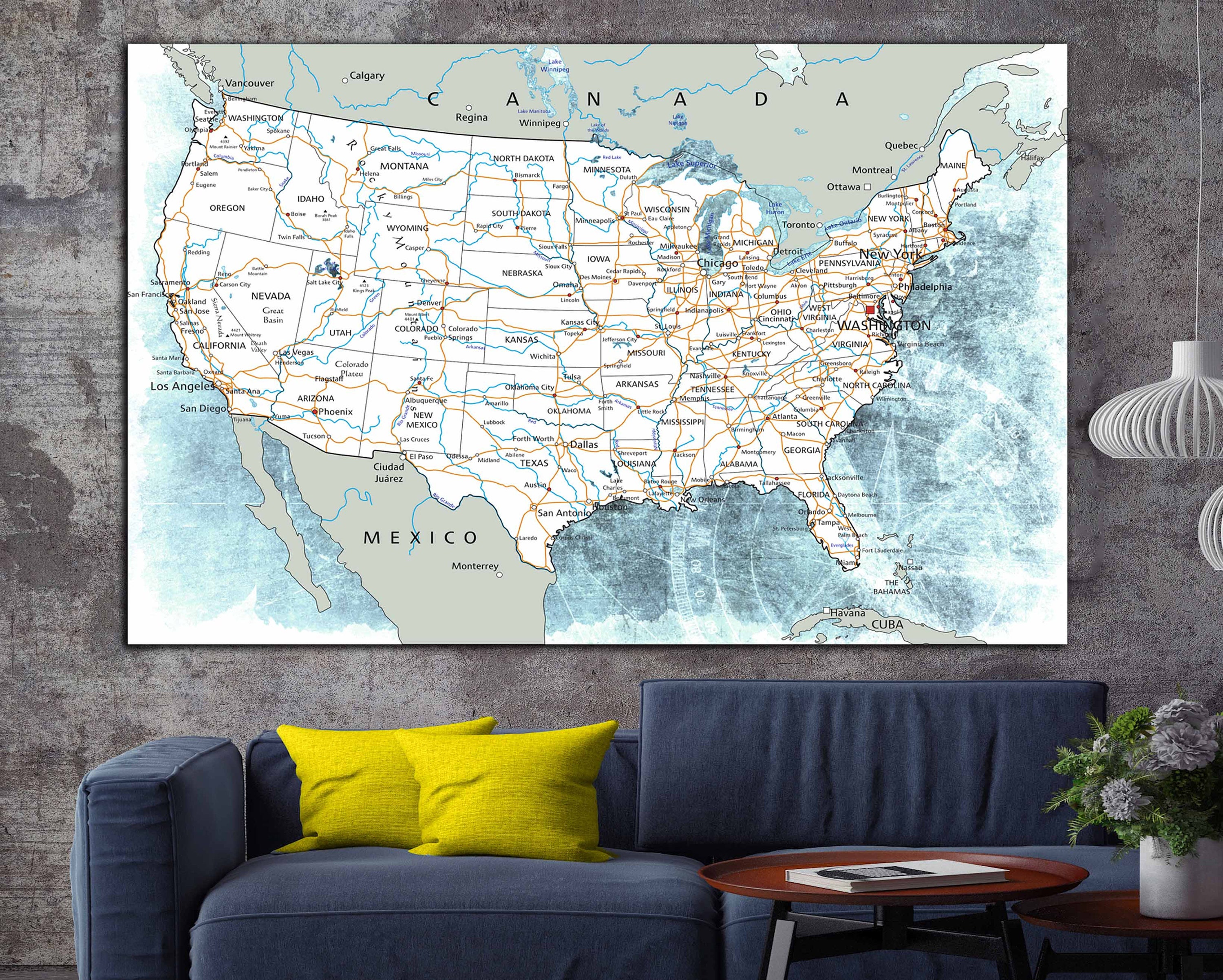 us road maproad trip map wall art canvas print largeus road map