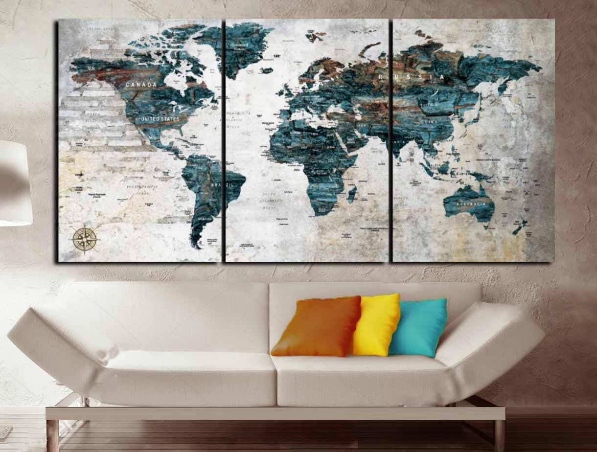 World Map,Custom World Map,Large World Map Wall Art ,Custom Canvas