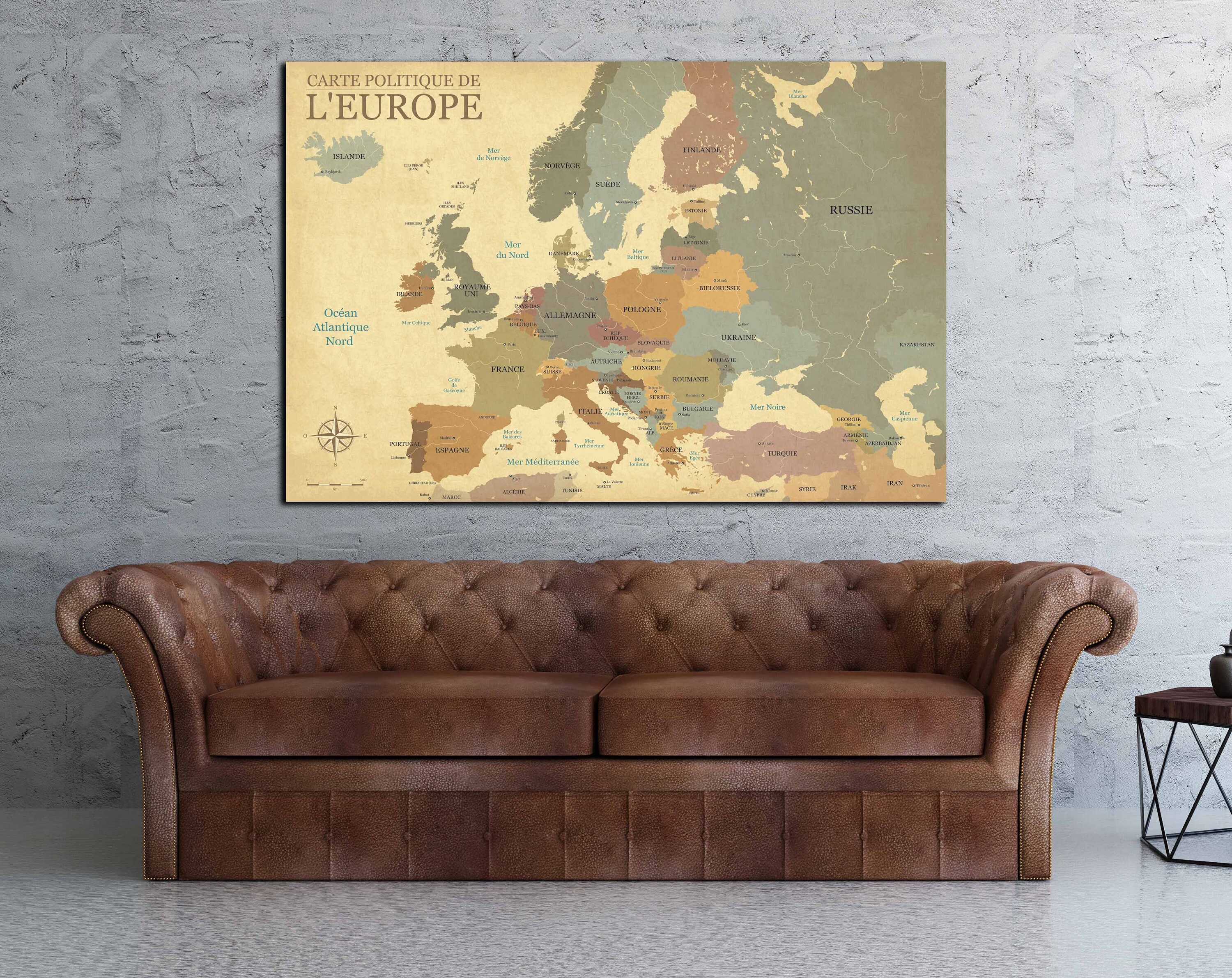 Europe vintage map large canvas print ready to hang, Europe map antique, Europe map wall art 
