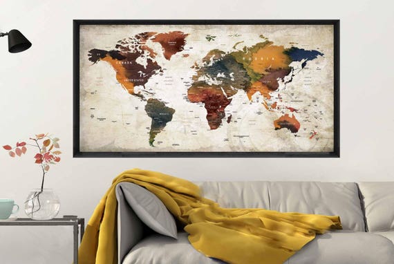 Push Pin World Mappushpin Map Postertravel Maptravel Map | Etsy