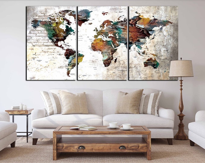 World Map Wall Art,World Map Canvas,World Map Art Print,Large World Map,World Map Abstract,Red World Map Art,World Map Push Pin,Travel Map