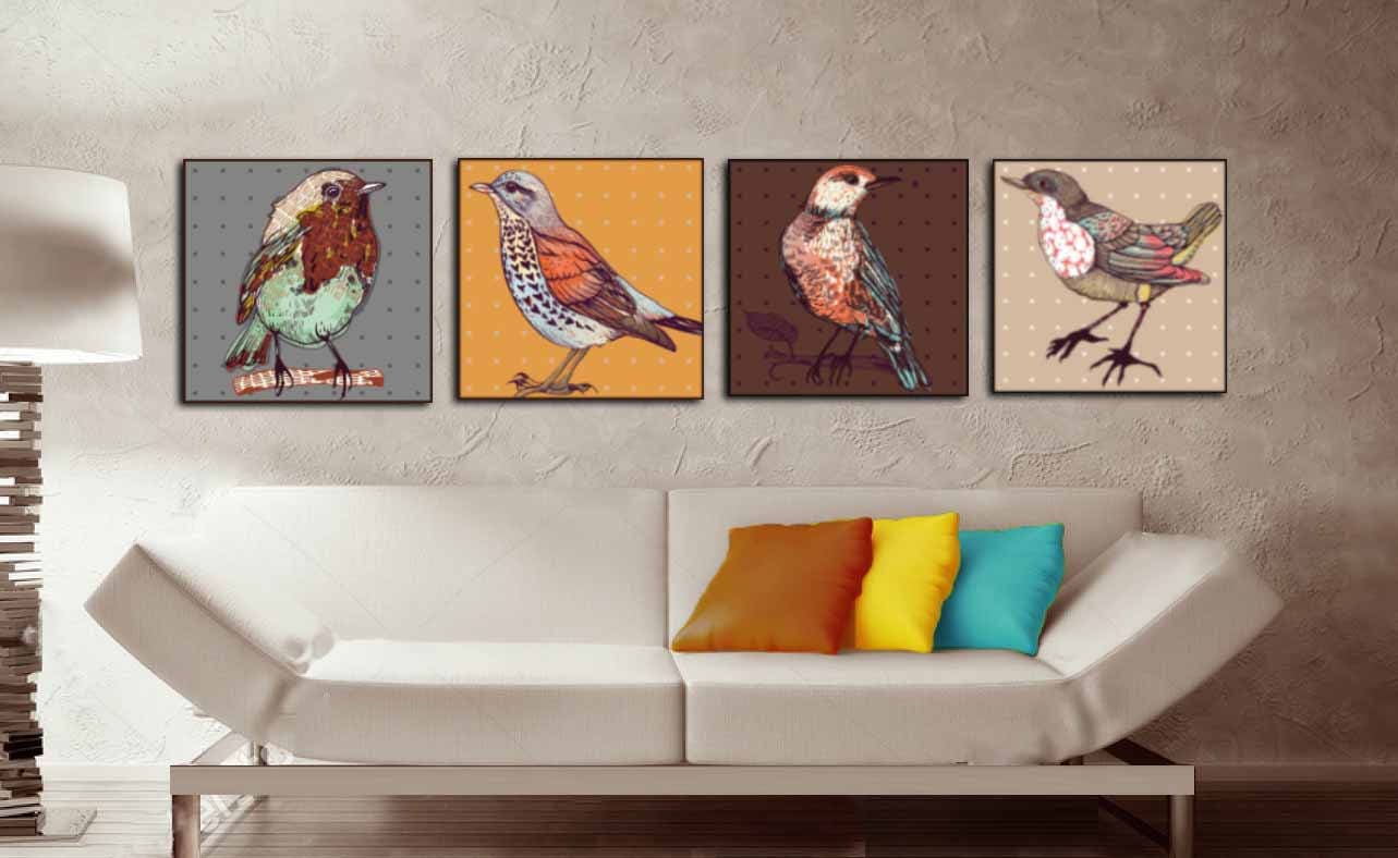 Four Birds Decorative Canvas Wall Art,Birds Art,Birds Wall Art,Birds