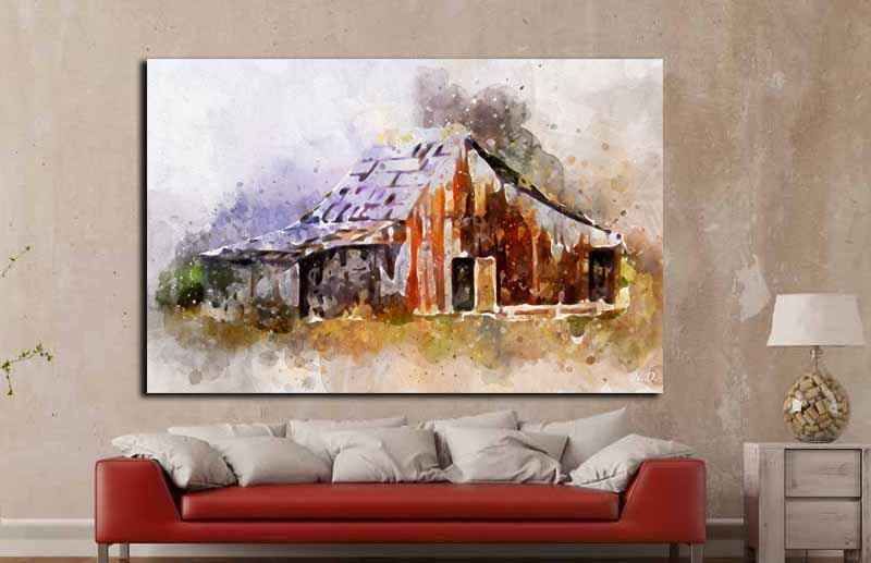 Old Barn Watercolor Art Old Barn Canvas Art Old Barn Watercolor