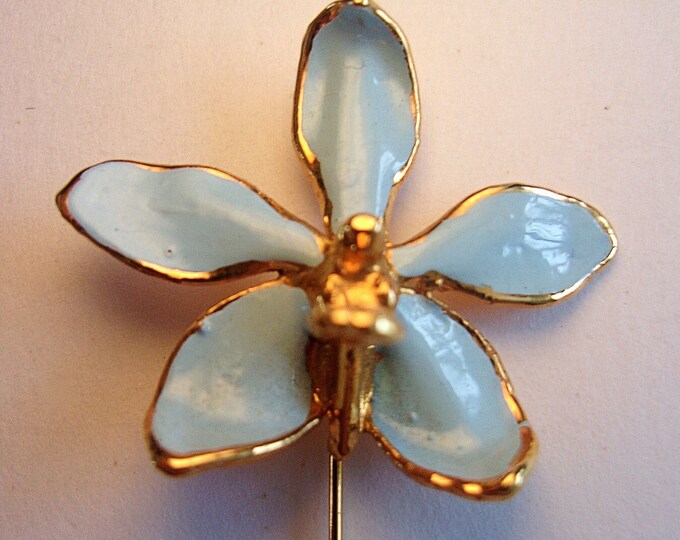 22 Karat Gold Filled Flower Stick Pin Powder Blue, Floral Enamel ...