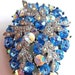 Blue AB Rivoli Rhinestone Cluster Brooch, Silver Leaves, Paisley Shape ...