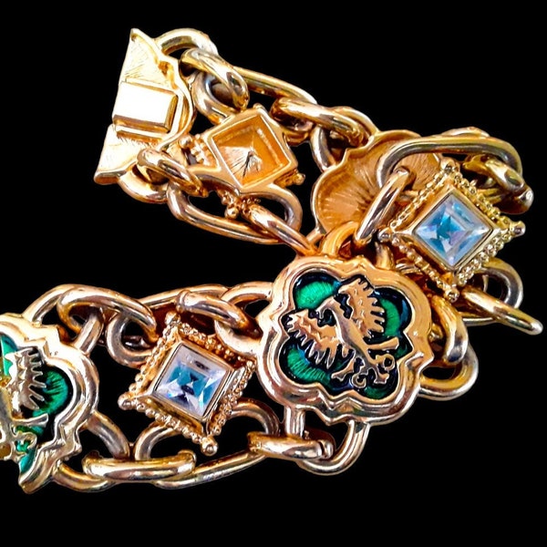 Heraldic Royal Crest Bracelet MICHAELA Von HABSBURG MVH,  Green Gold, Heavy, Vintage