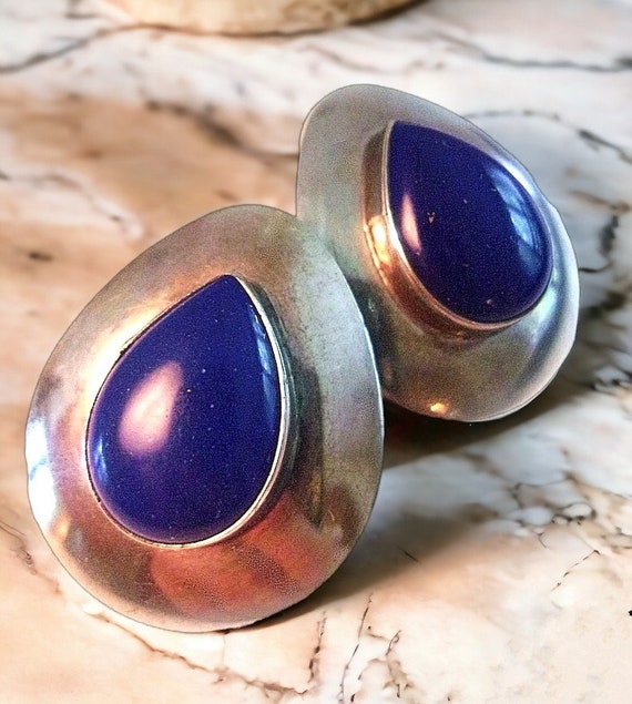 Artisan Blue Lapis Sterling Earrings, EDITH JAMES… - image 1
