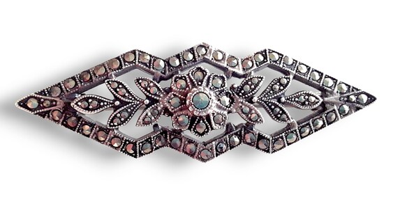 Art Deco Marcasites Sterling Silver Brooch Pin, S… - image 3