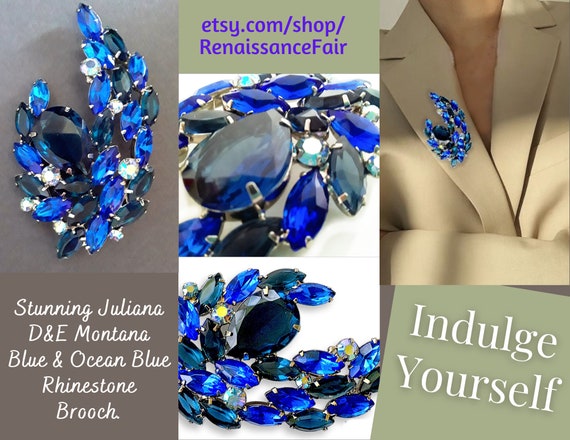 Beautiful JULIANA Montana Blue Rhinestone Brooch … - image 10