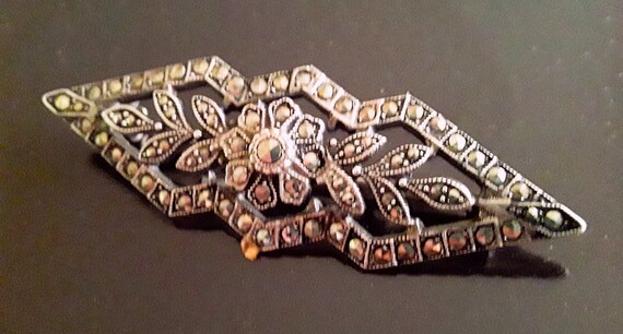 Art Deco Marcasites Sterling Silver Brooch Pin, S… - image 7