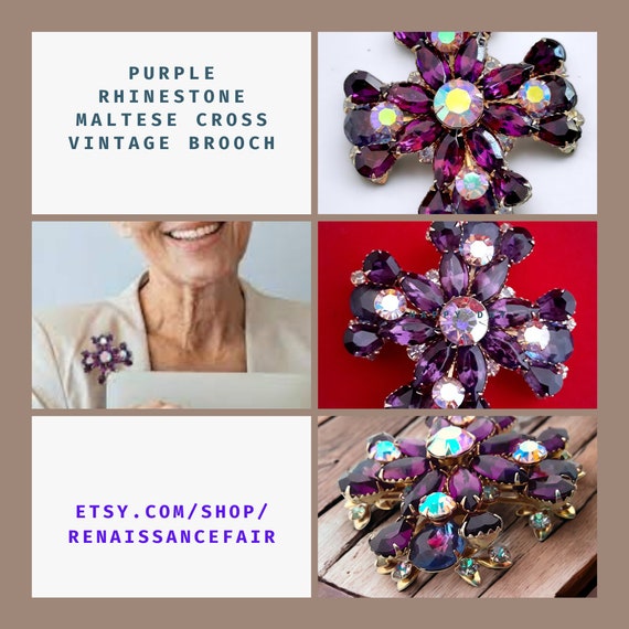 Dark Purple Maltese Cross Brooch Byzantine, Layer… - image 10