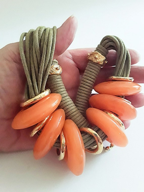 Italian Modernist Orange Huge Necklace, RITA FRAS… - image 6