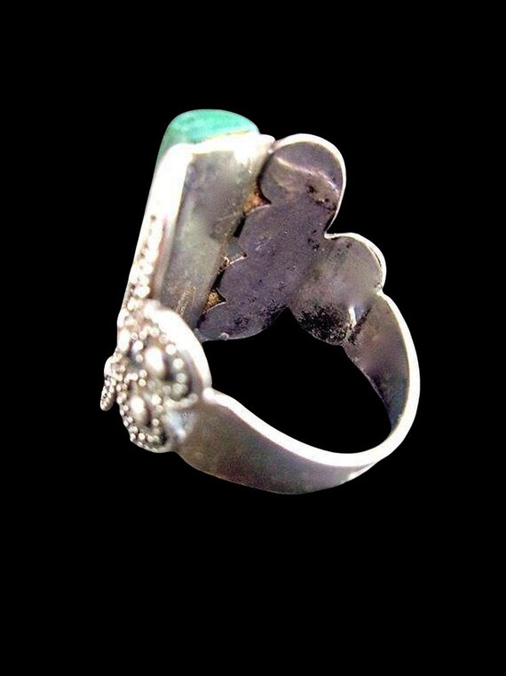 Russian Malachite 875 Silver Ring, Retro Etruscan… - image 7