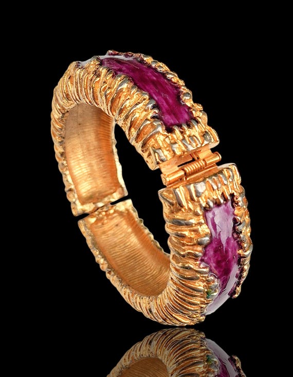 Kenneth Jay Lane KJL Gold Tone Hinged Bracelet, D… - image 3