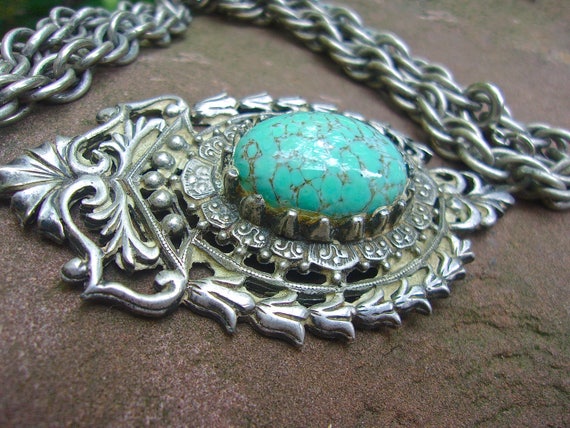 Victorian Revival Necklace-Pendant Germany, Turqu… - image 3